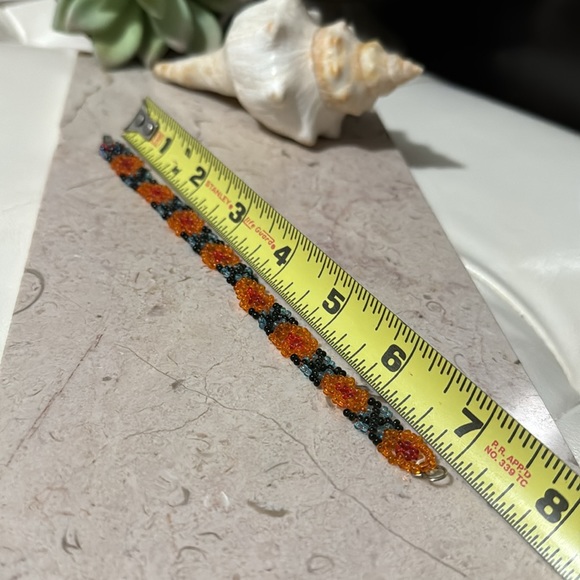 Handmade Beaded Bracelet-Seed Beads-Hook Closure-Orange/Black/Blue/Red - Picture 6 of 11